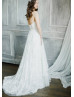 Strapless Ivory Lace Tulle Buttons Back Wedding Dress
